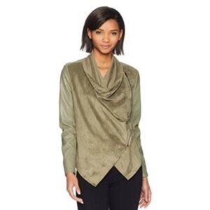 BLANKNYC Olive Green Vegan Leather Suede Drape Moto Jacket Sz S
